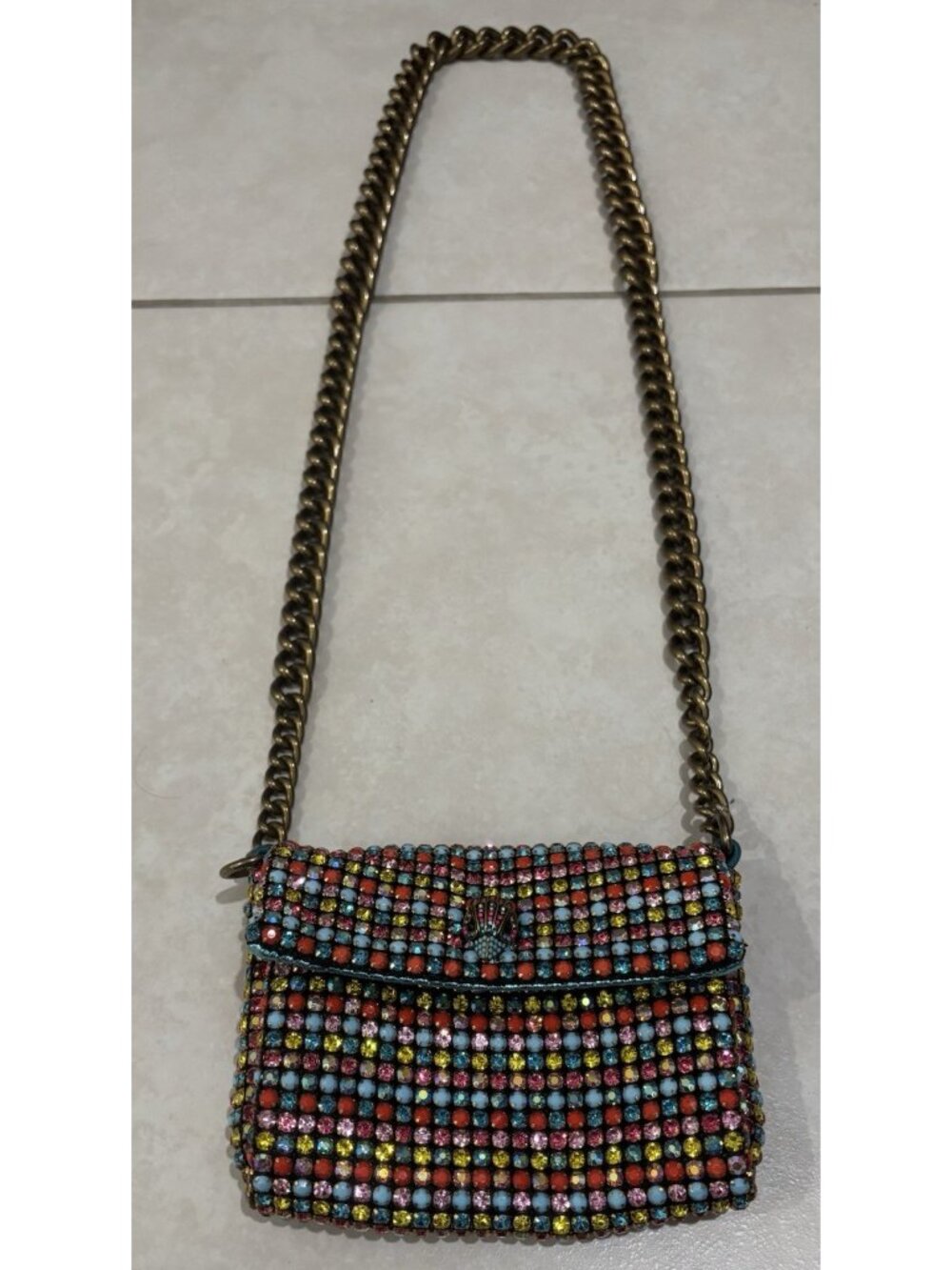 KURT GEIGER Mini Party Crossbody Bag Small Multicolor Beaded Chain Strap - Picture 7 of 15